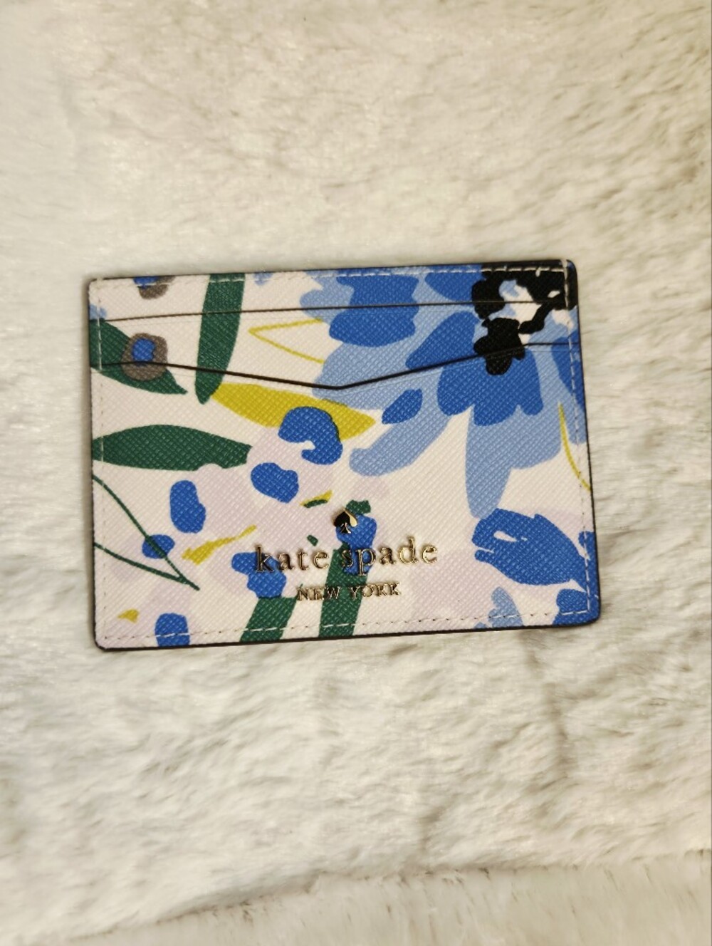 kate spade Floral Card Holder in Blue, Green, Yellow, Black on White